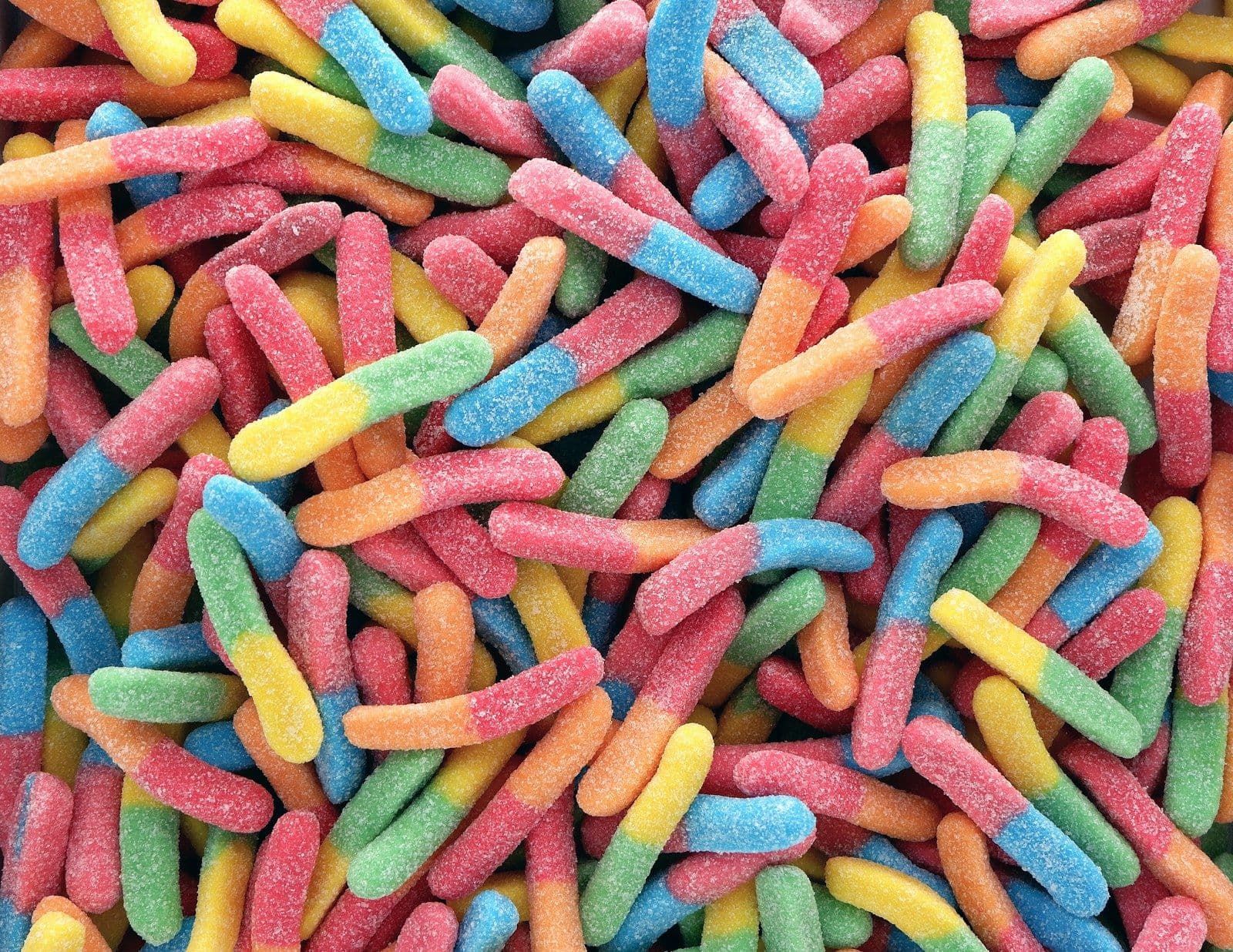 Colorful sour gummy worms