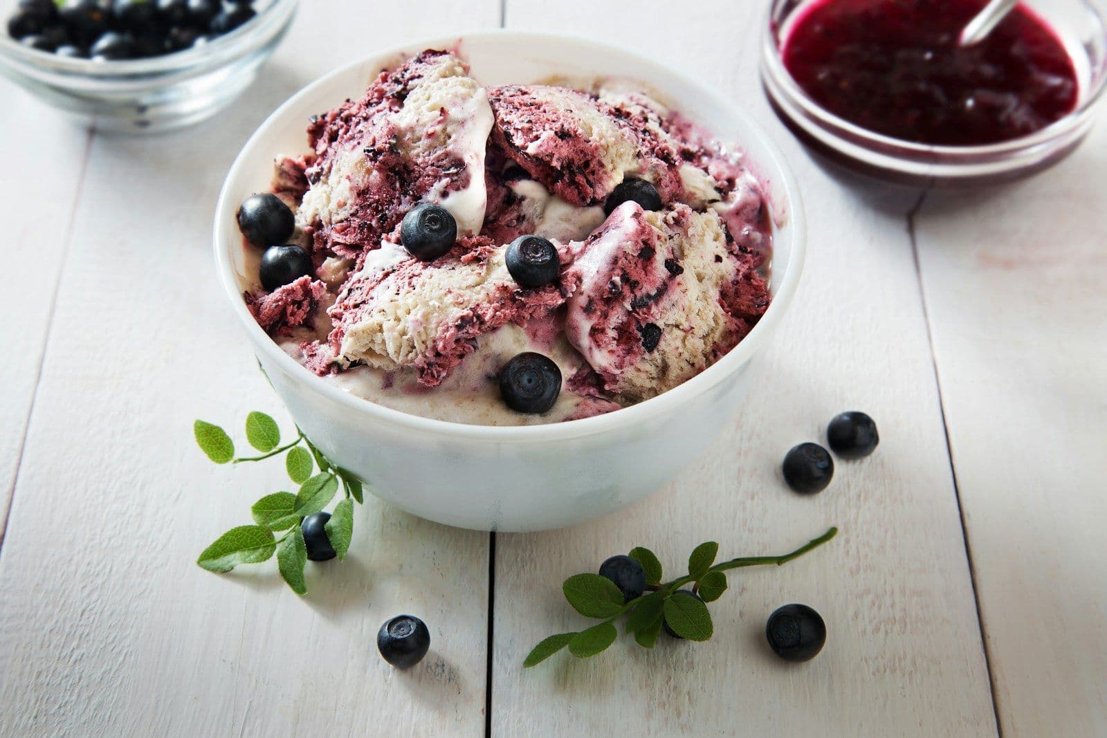 Bowl of frozen yogurt with blueberries
